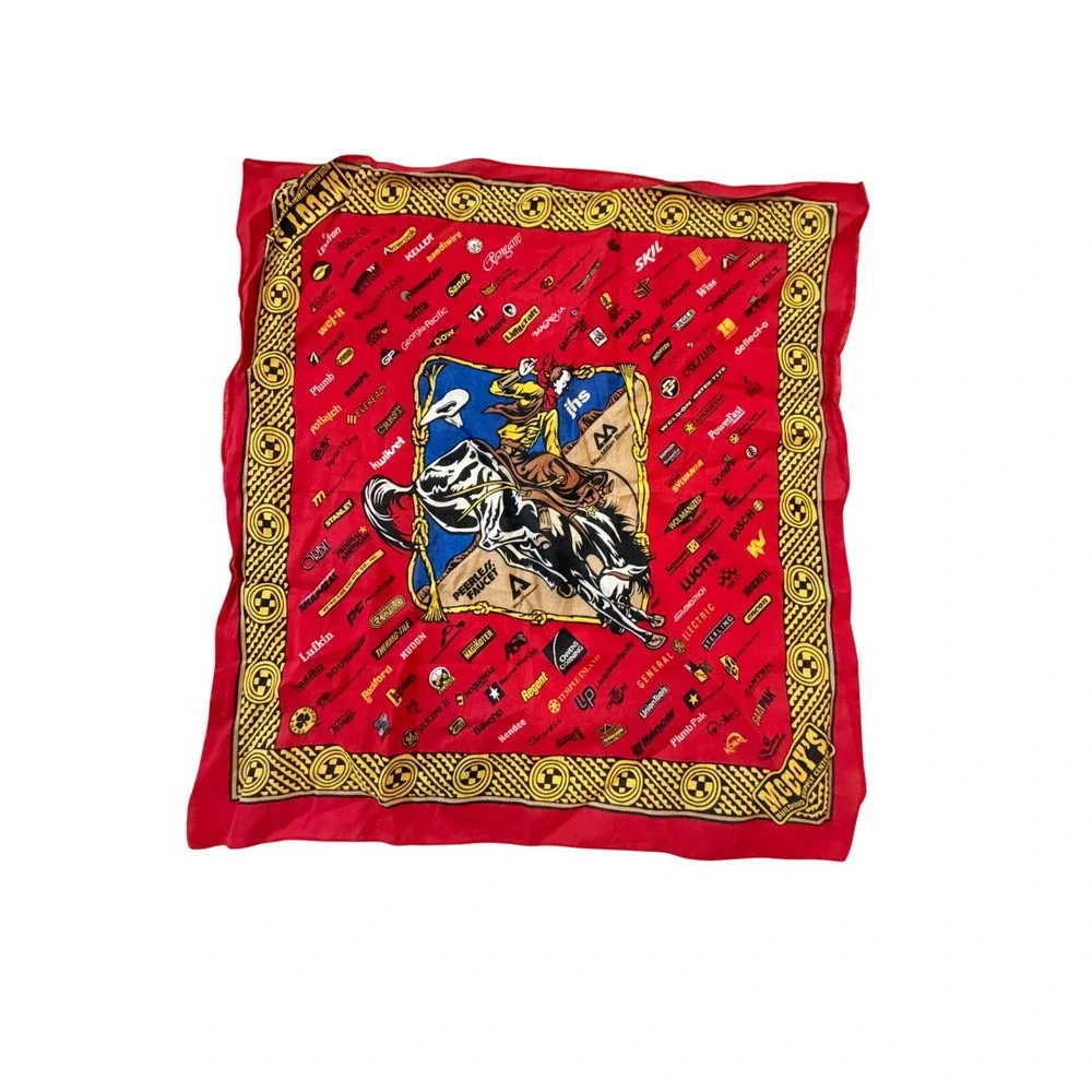 Vintage McCoys Building Supply Center Red Bandana Cowboy Bronco Hardware Logos